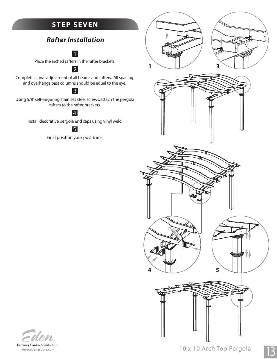 Rafter installation | New England Arbors VA42011 User Manual | Page 13 / 17