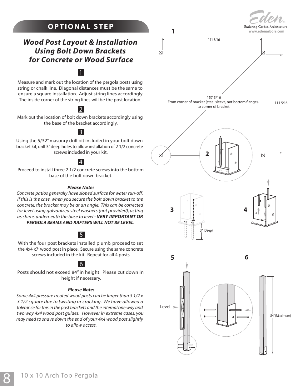 10 x 10 arch top pergola | New England Arbors VA42011 User Manual | Page 8 / 17