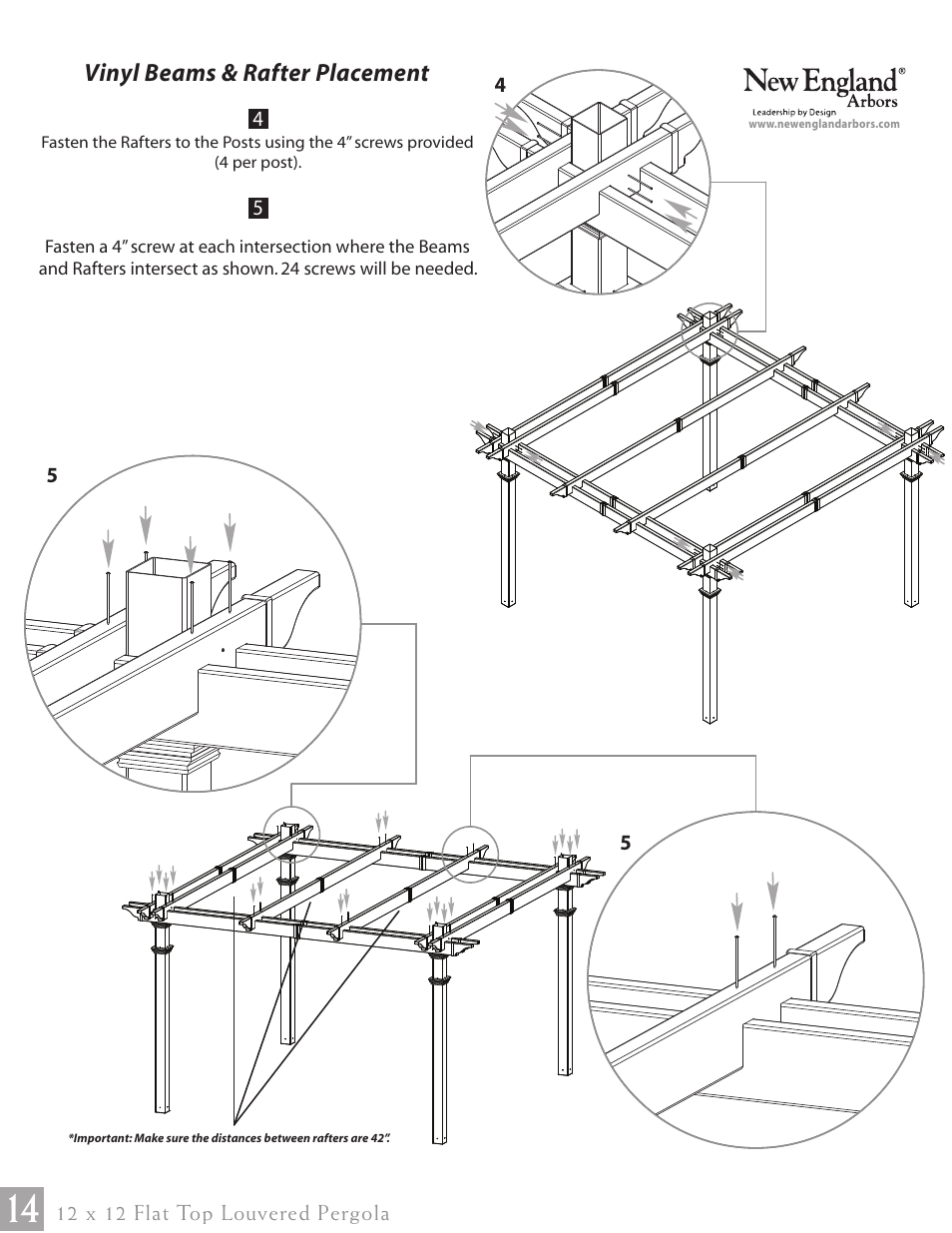 12 x 12 flat top louvered pergola pg14 | New England Arbors VA42070 User Manual | Page 14 / 23