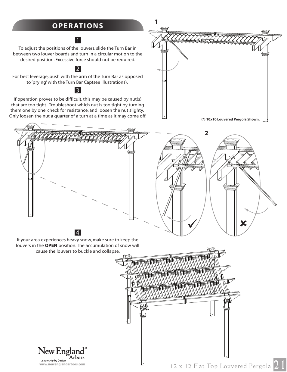 12 x 12 flat top louvered pergola pg21 | New England Arbors VA42070 User Manual | Page 21 / 23