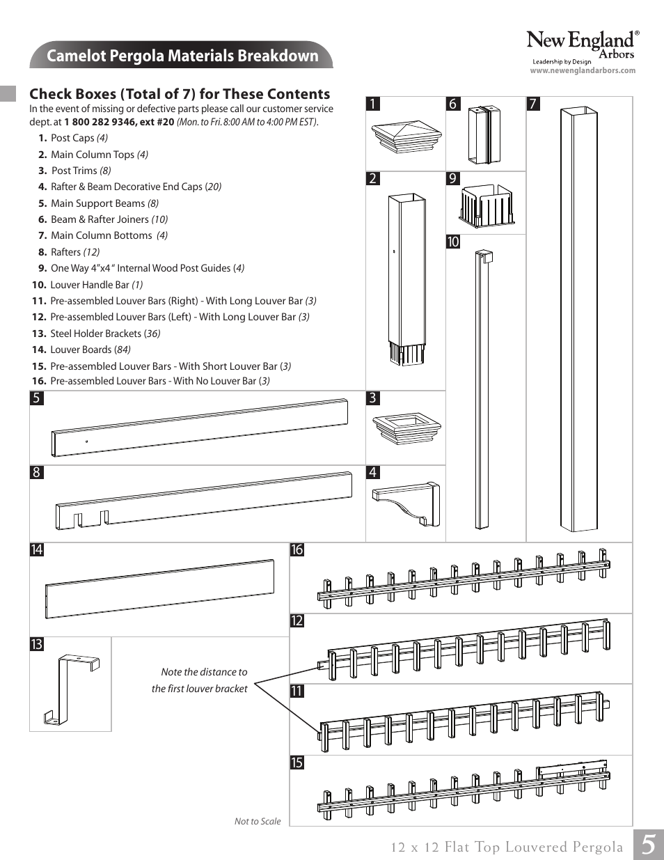 Camelot pergola materials breakdown | New England Arbors VA42070 User Manual | Page 5 / 23