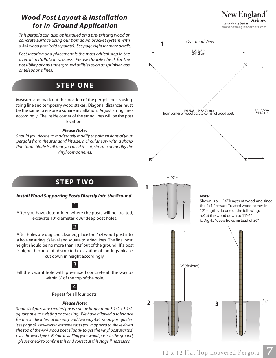 12 x 12 flat top louvered pergola pg07, 12 x 12 flat top louvered pergola | New England Arbors VA42070 User Manual | Page 7 / 23