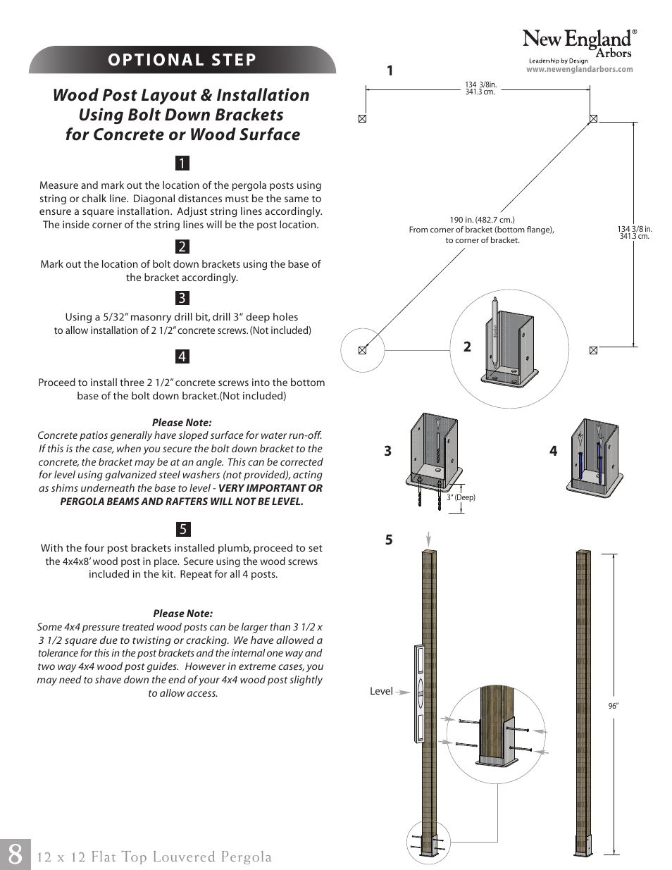 12 x 12 flat top louvered pergola pg08, 12 x 12 flat top louvered pergola | New England Arbors VA42070 User Manual | Page 8 / 23