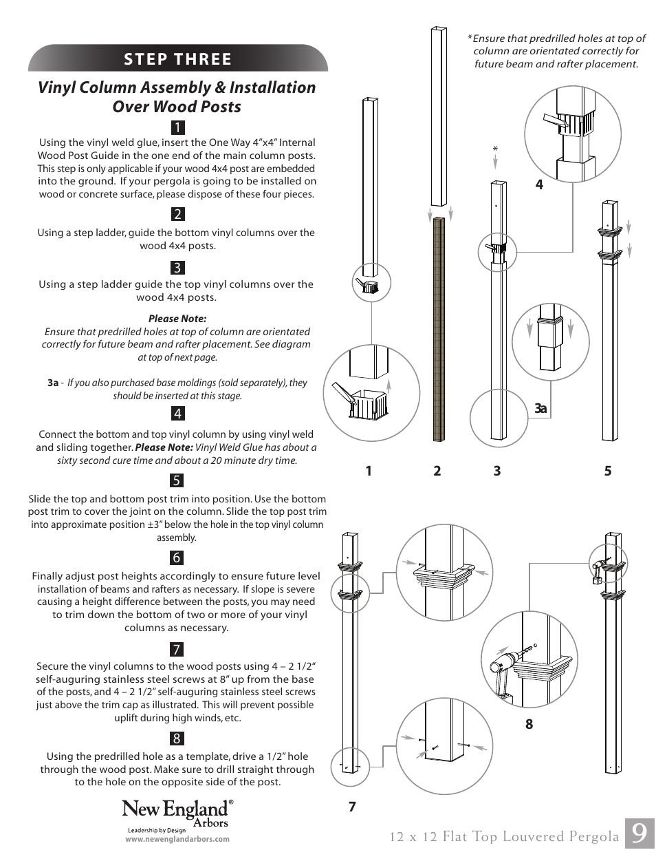 12 x 12 flat top louvered pergola pg09 | New England Arbors VA42070 User Manual | Page 9 / 23