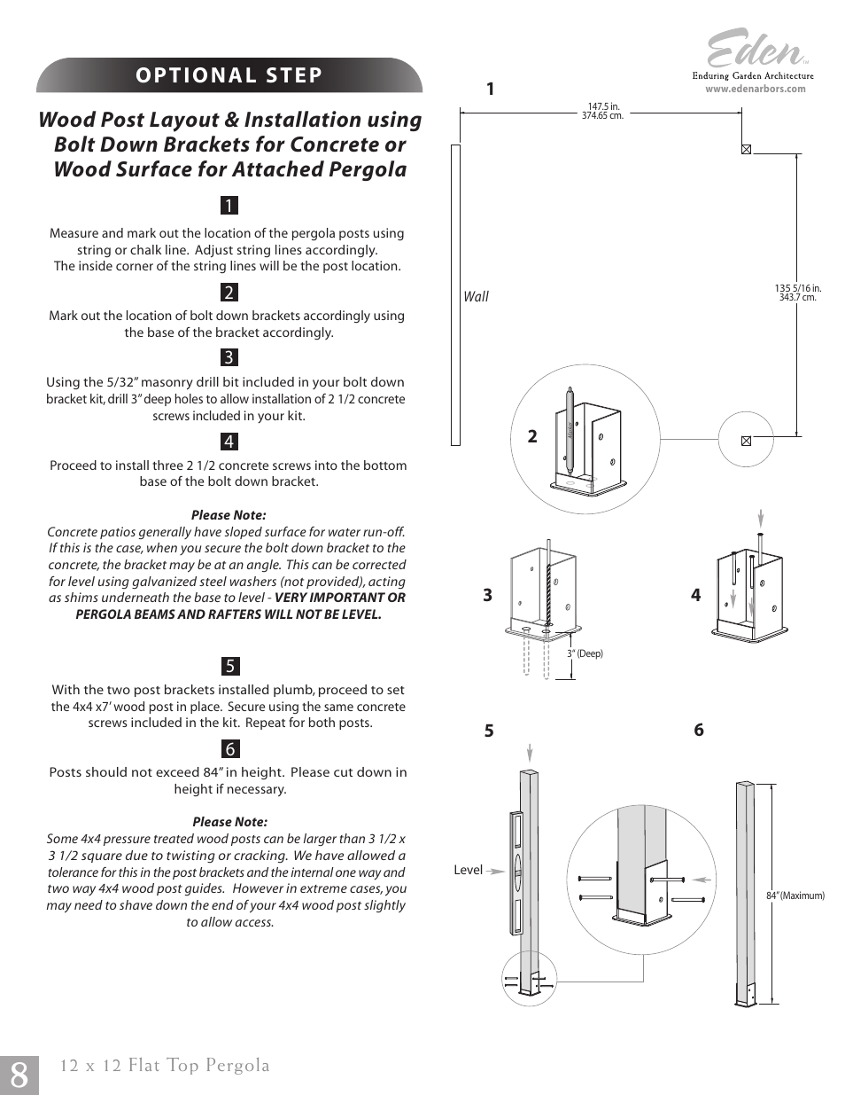 12 x 12 flat top pergola | New England Arbors VA42044 User Manual | Page 8 / 15