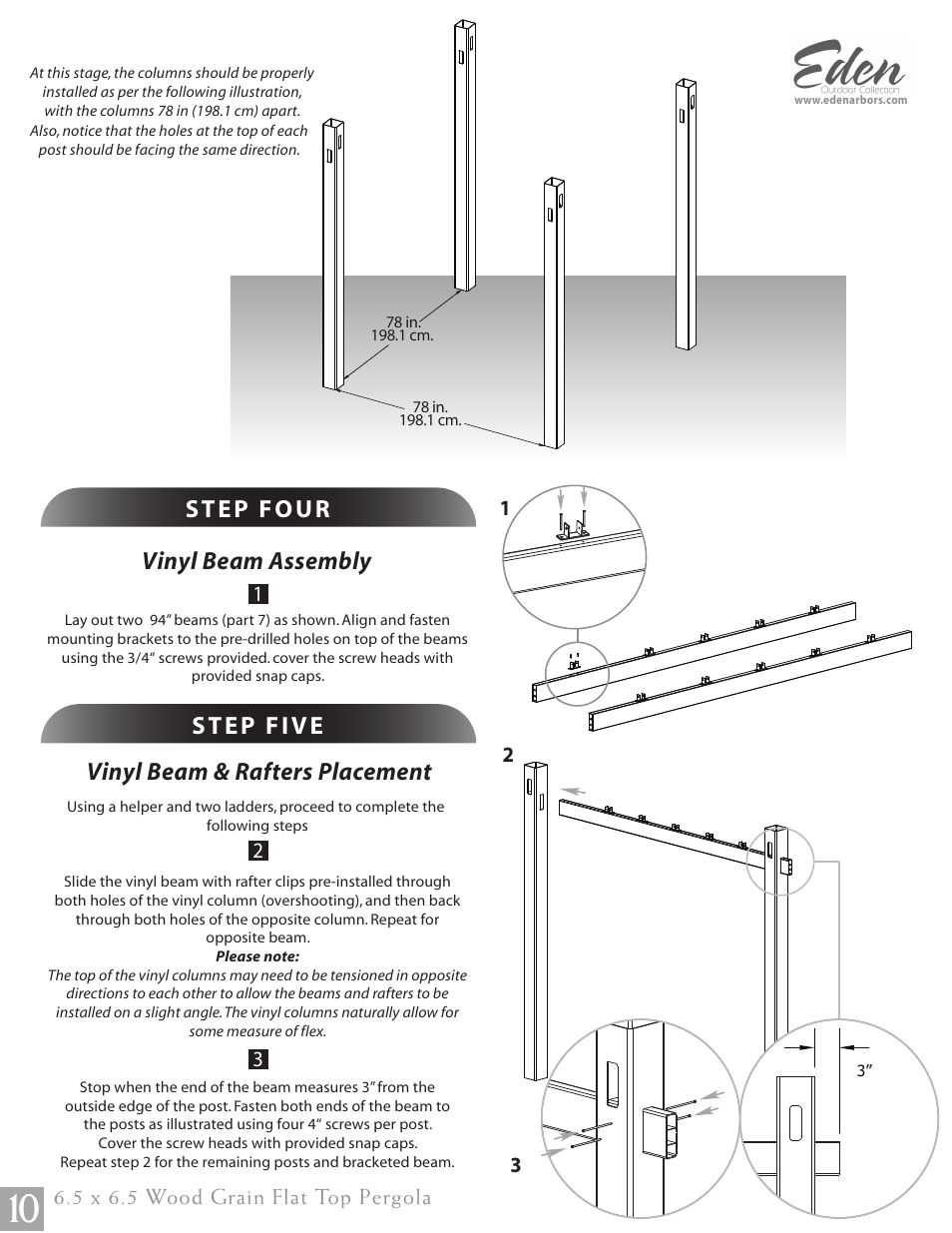 Vinyl beam assembly | New England Arbors VA84044 User Manual | Page 10 / 12