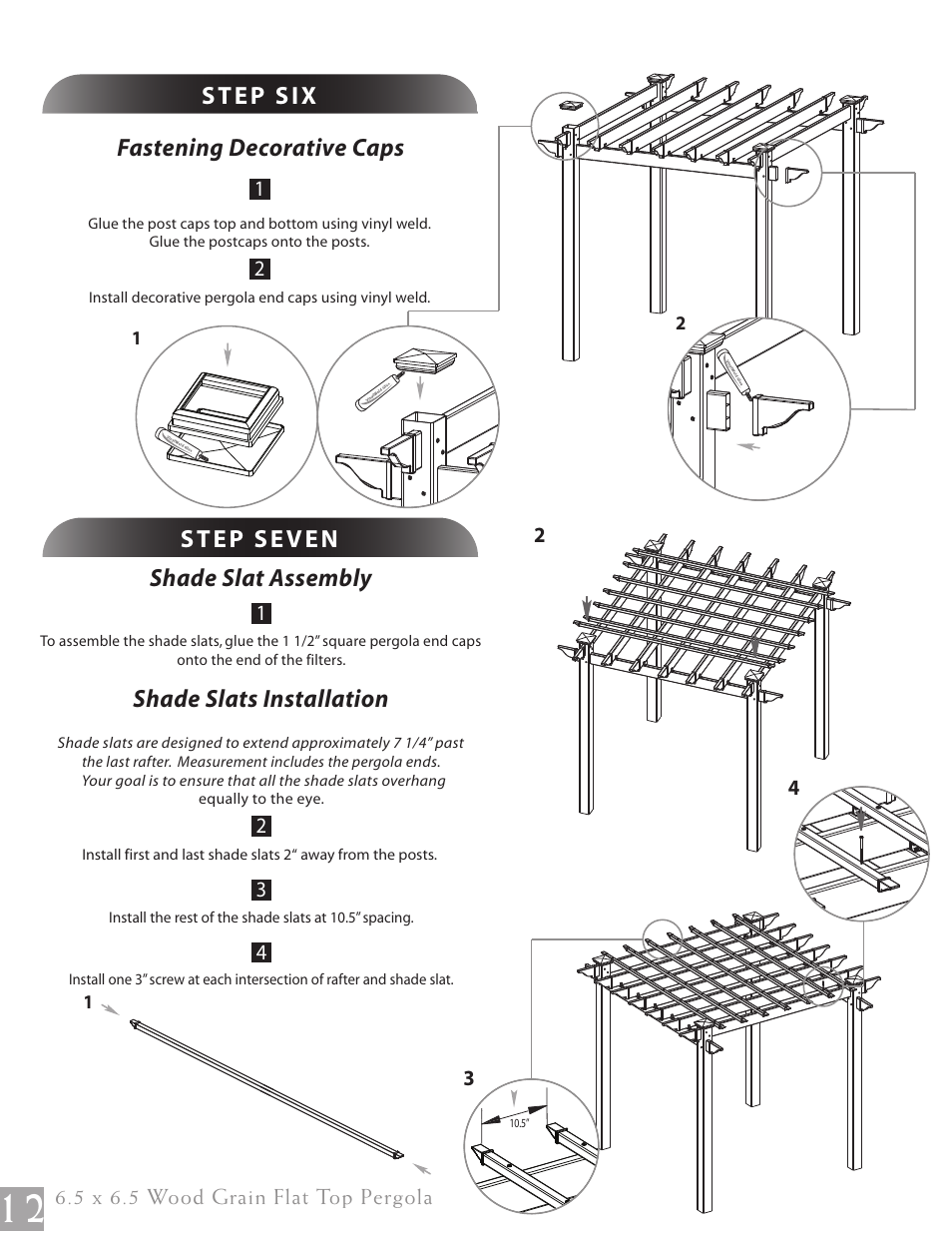 Fastening decorative caps, Shade slat assembly | New England Arbors VA84044 User Manual | Page 12 / 12