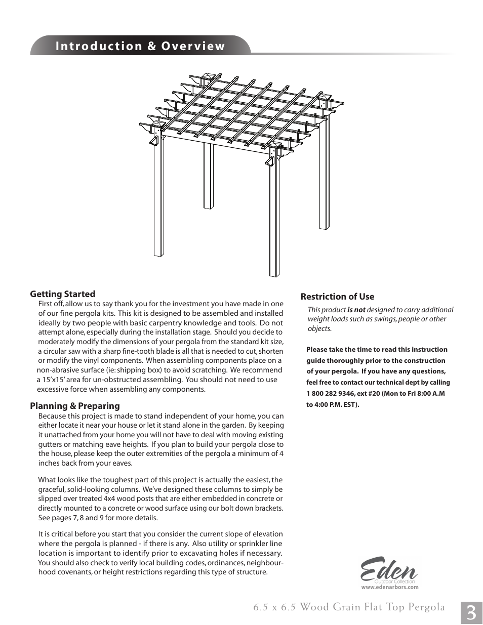 5 x 6.5 wood grain flat top pergola | New England Arbors VA84044 User Manual | Page 3 / 12