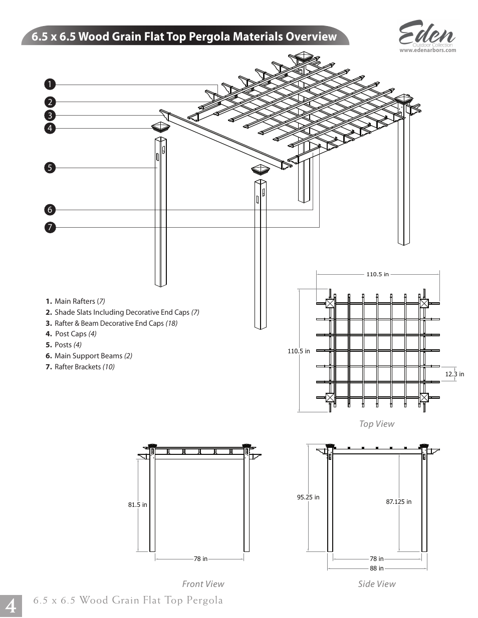 5 x 6.5 wood grain flat top pergola | New England Arbors VA84044 User Manual | Page 4 / 12