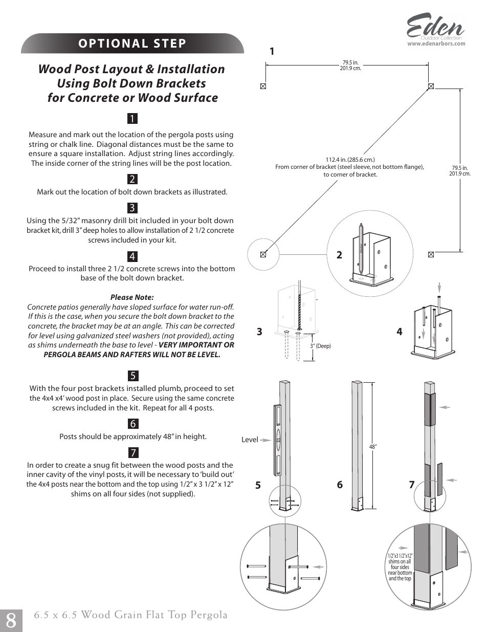 5 x 6.5 wood grain flat top pergola | New England Arbors VA84044 User Manual | Page 8 / 12