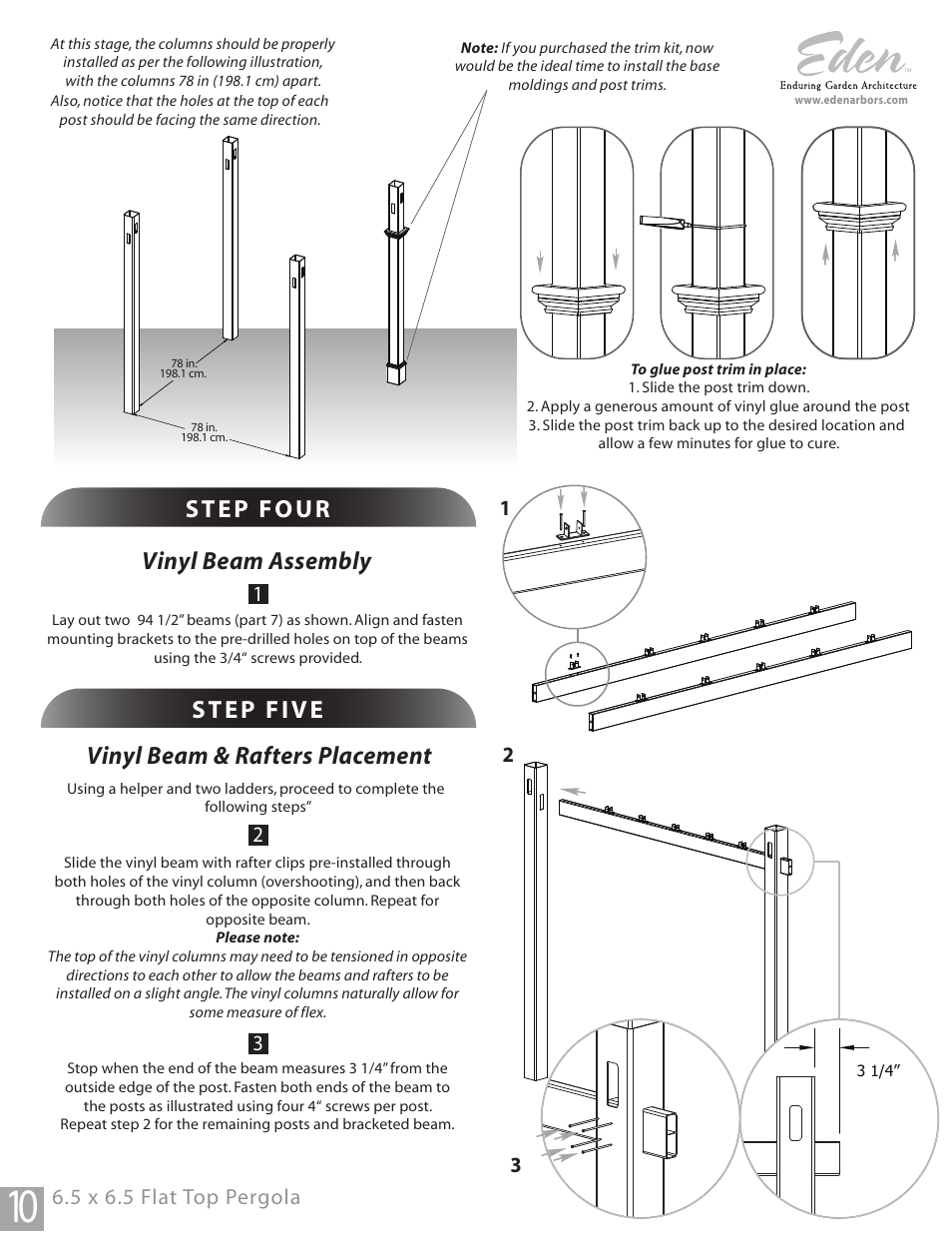 Vinyl beam assembly, 5 x 6.5 flat top pergola | New England Arbors VA40000 User Manual | Page 10 / 12