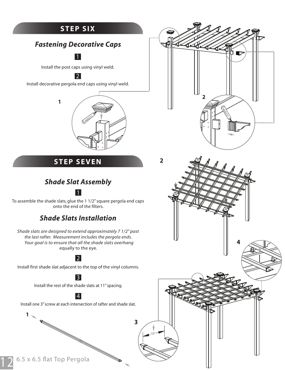 Fastening decorative caps, Shade slat assembly | New England Arbors VA40000 User Manual | Page 12 / 12