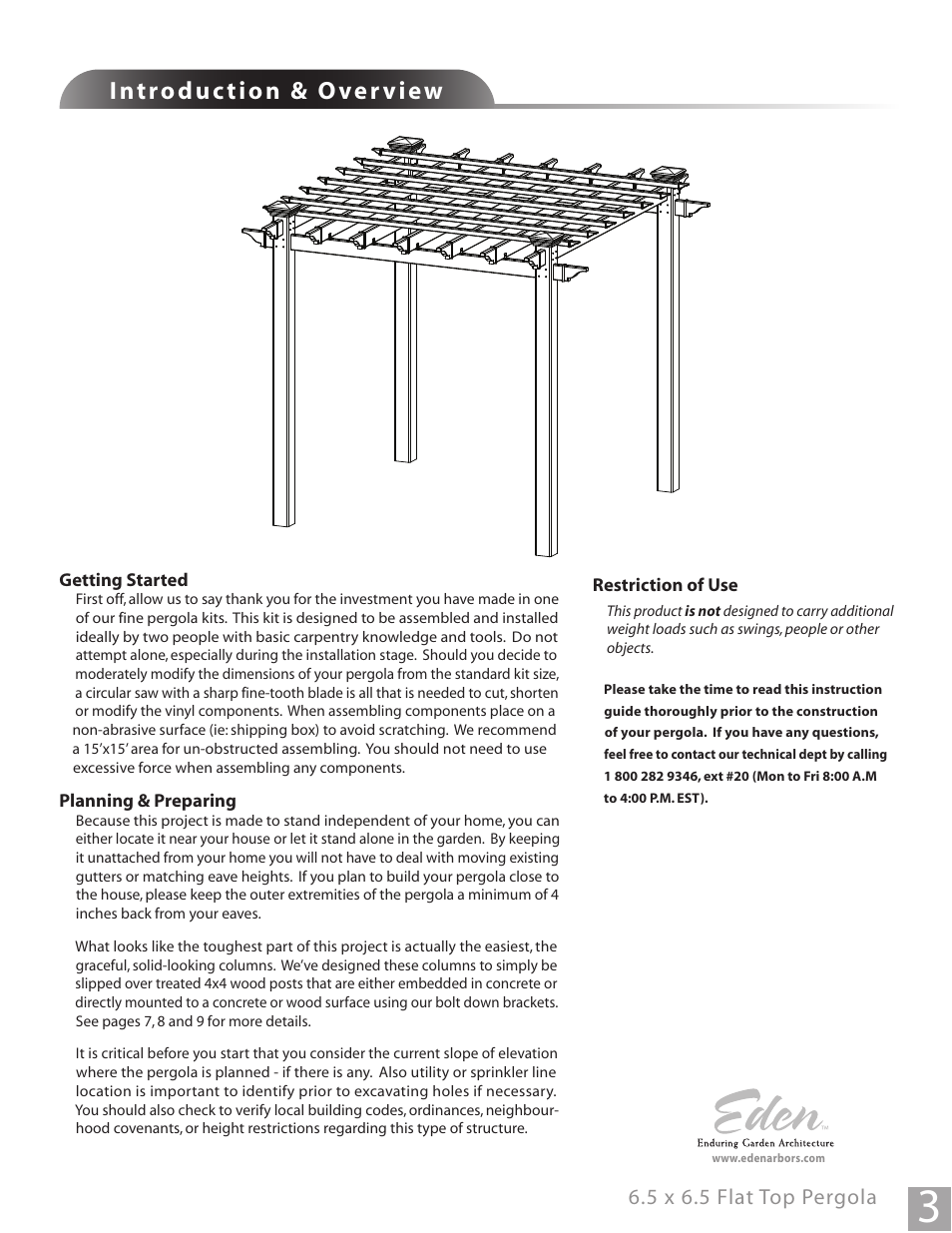 5 x 6.5 flat top pergola | New England Arbors VA40000 User Manual | Page 3 / 12