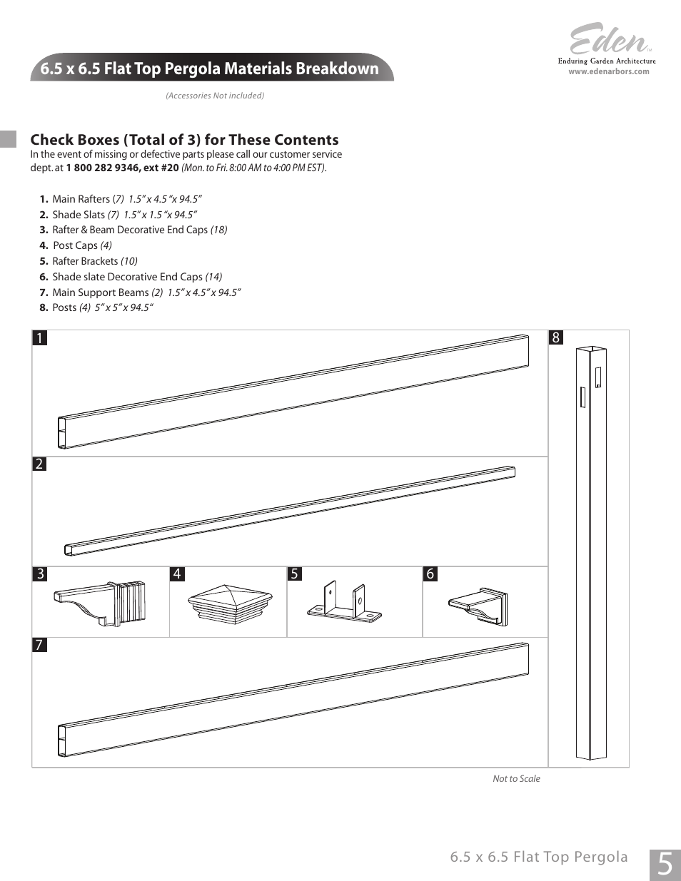 5 x 6.5 flat top pergola materials breakdown | New England Arbors VA40000 User Manual | Page 5 / 12