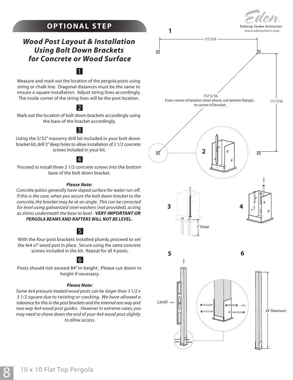 10 x 10 flat top pergola | New England Arbors VA42037 User Manual | Page 8 / 19