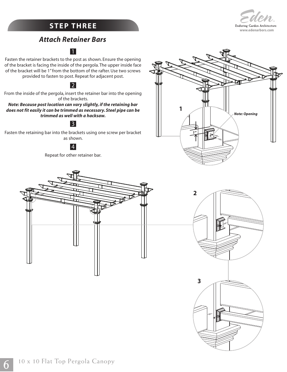 Attach retainer bars | New England Arbors VA42057 User Manual | Page 6 / 7