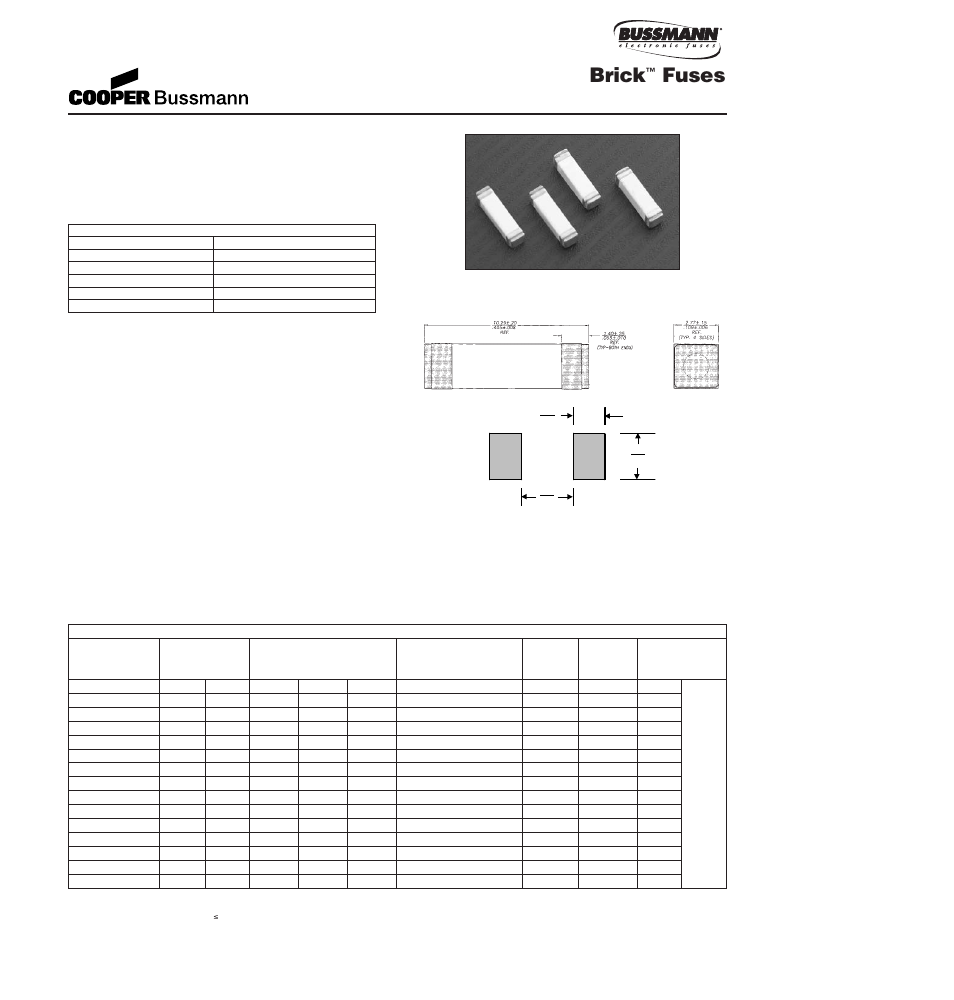 Brick, Fuses, 1025fa series, fast acting | Cooper Bussmann BRICK 6125TD User Manual | Page 11 / 32