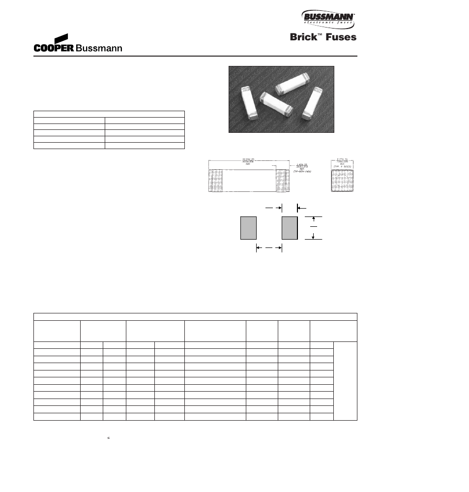 Brick, Fuses, 1025td series, time delay | Specifications | Cooper Bussmann BRICK 6125TD User Manual | Page 13 / 32