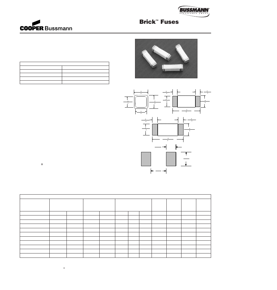 Brick, Fuses, 1025t series time lag, low breaking capacity | Specifications, Land pattern dimensions | Cooper Bussmann BRICK 6125TD User Manual | Page 5 / 32