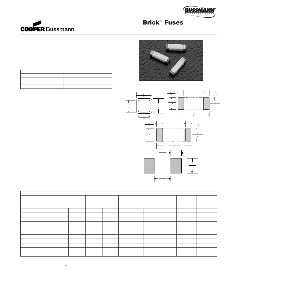 Brick, Fuses, 1025f series fast acting, low breaking capacity | Specifications, Land pattern dimensions | Cooper Bussmann BRICK 6125TD User Manual | Page 7 / 32