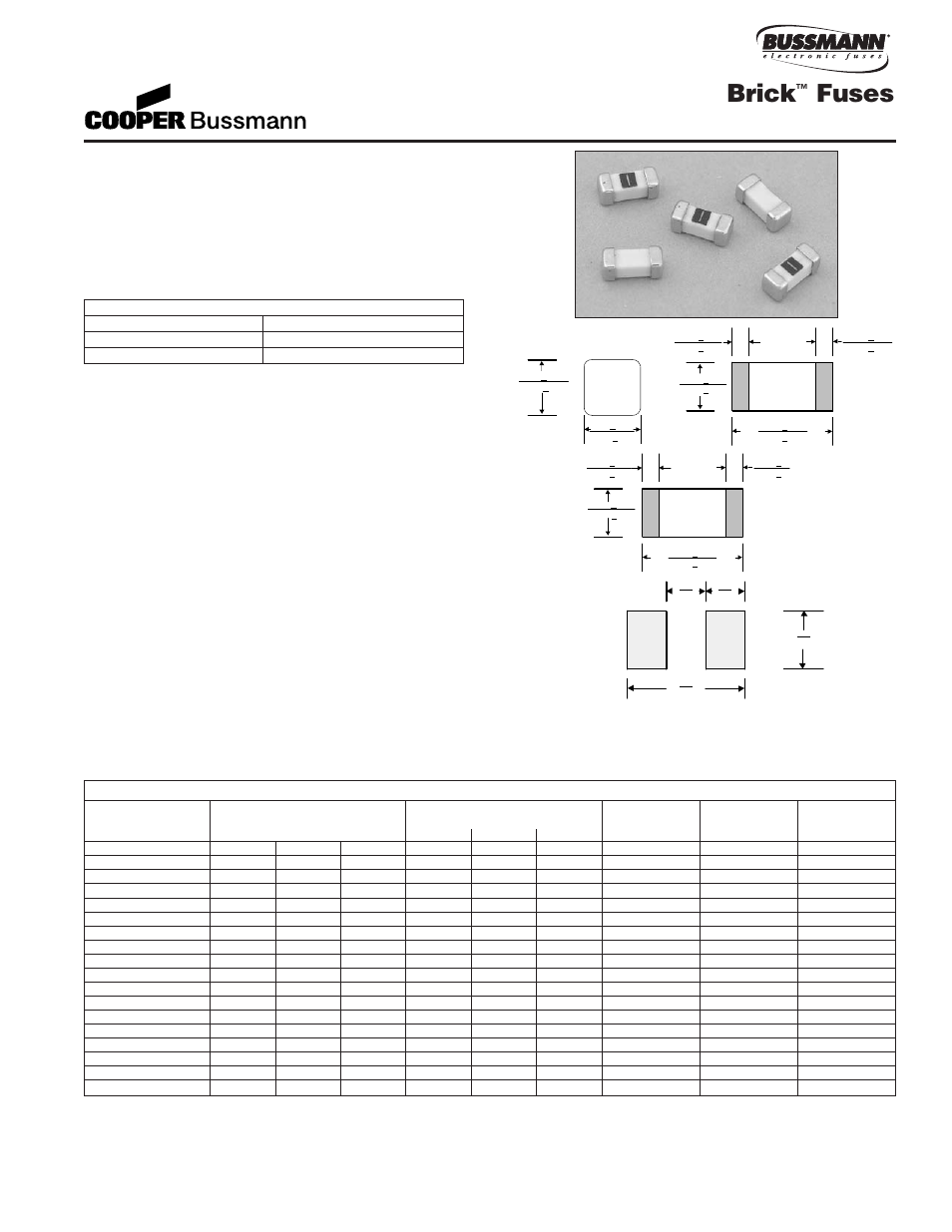 Brick, Fuses, 6125fa series, fast acting | Specifications | Cooper Bussmann BRICK 6125TD User Manual | Page 9 / 32