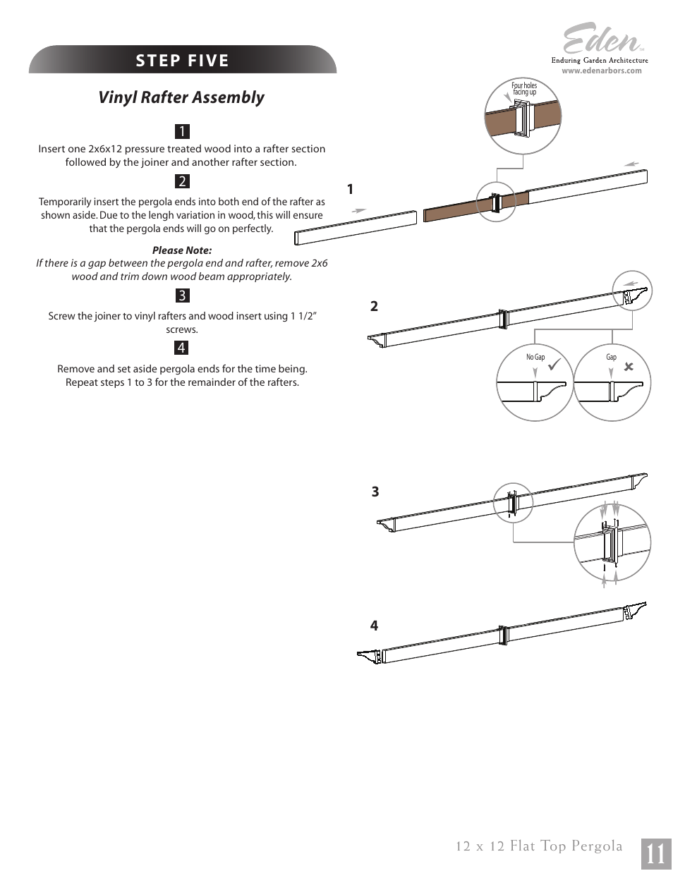 Vinyl rafter assembly, Step five | New England Arbors VA42055 User Manual | Page 11 / 14