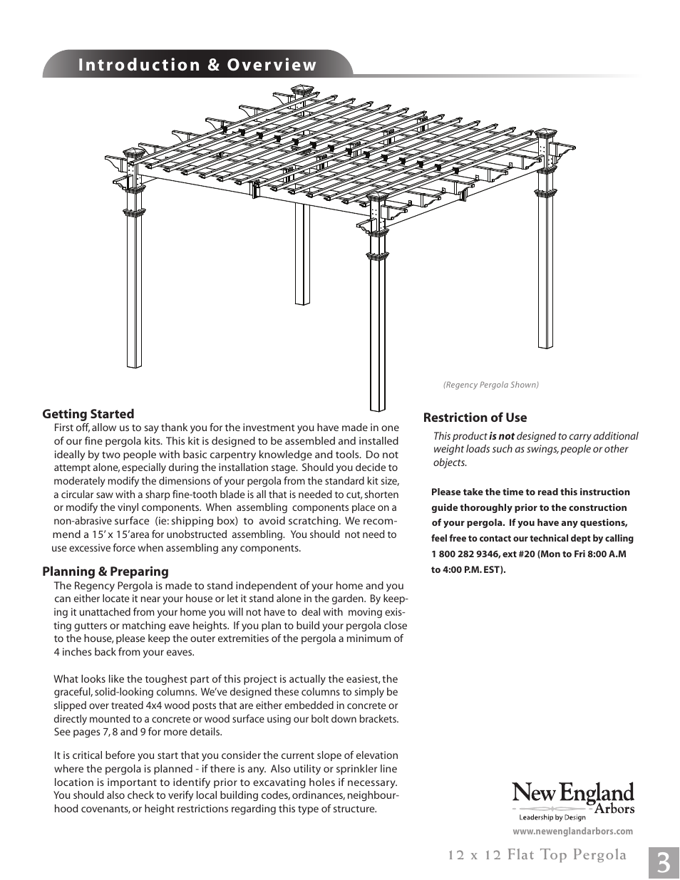 12 x 12 flat top pergola pg03, 12 x 12 flat top pergola | New England Arbors VA84046 User Manual | Page 3 / 14