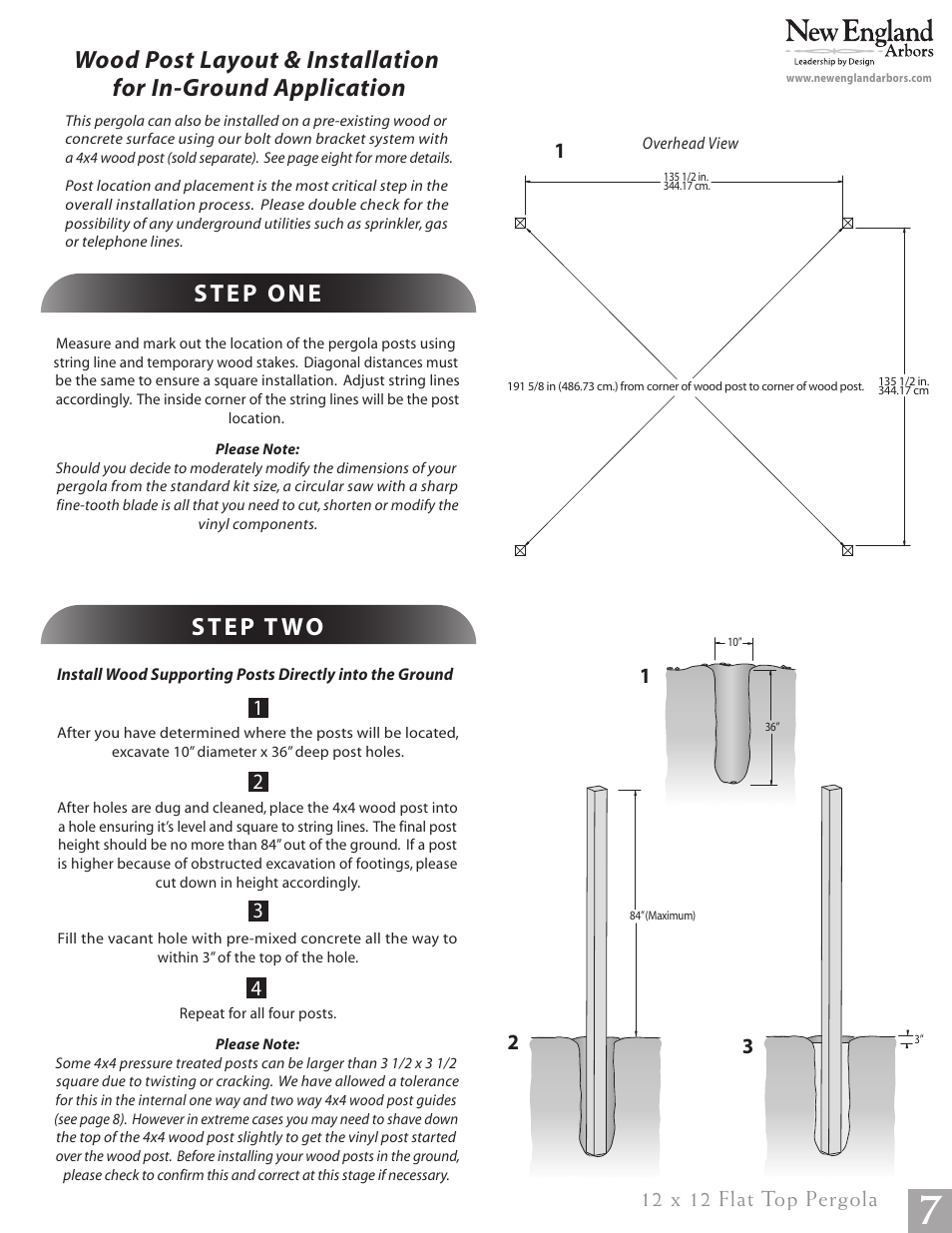 12 x 12 flat top pergola pg07, 12 x 12 flat top pergola | New England Arbors VA84046 User Manual | Page 7 / 14