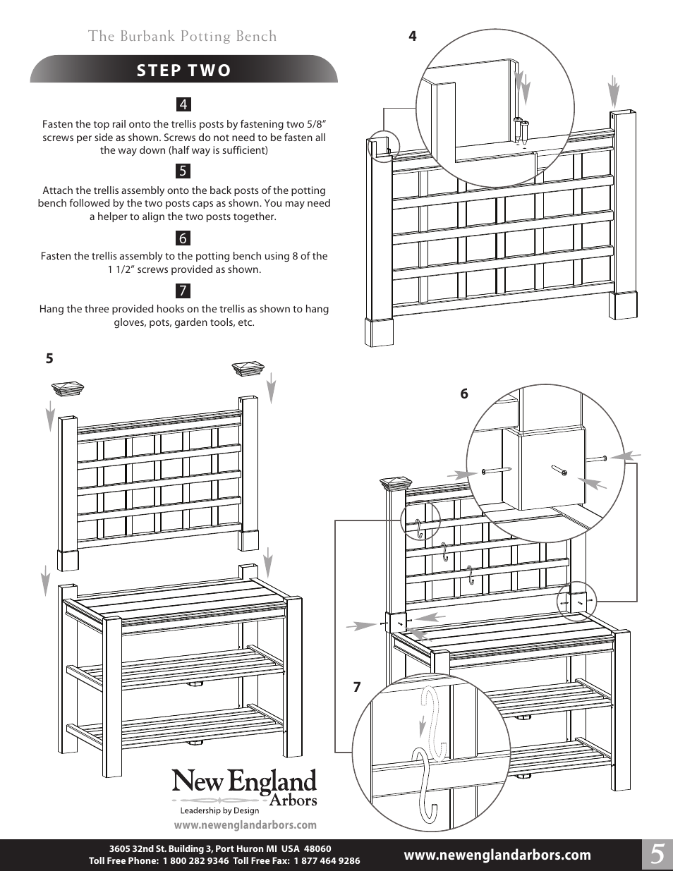 Burbank potting bench instructions pg5 | New England Arbors VA68219 User Manual | Page 5 / 5