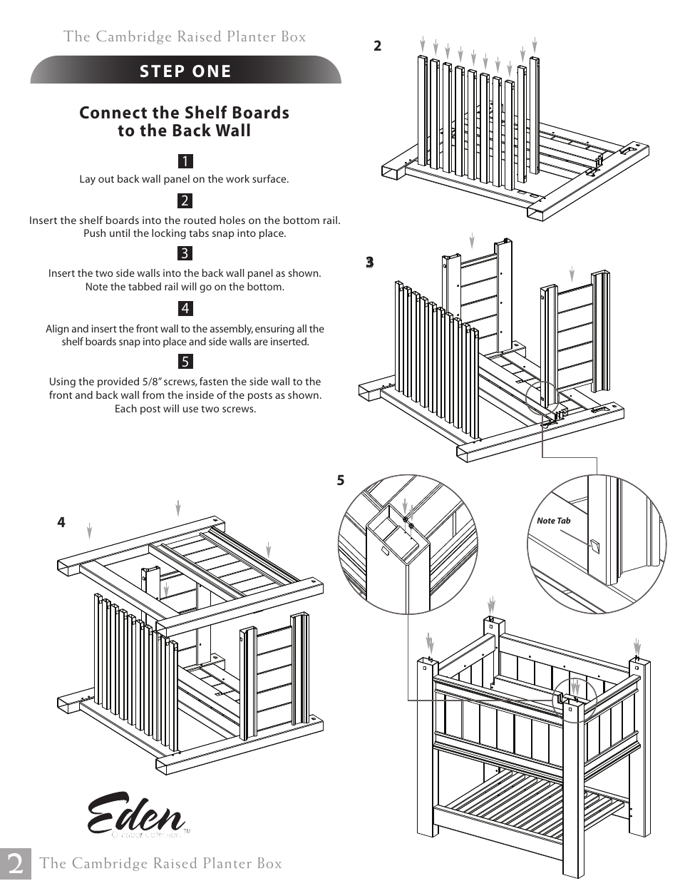 Connect the shelf boards to the back wall | New England Arbors VA68211 User Manual | Page 2 / 3