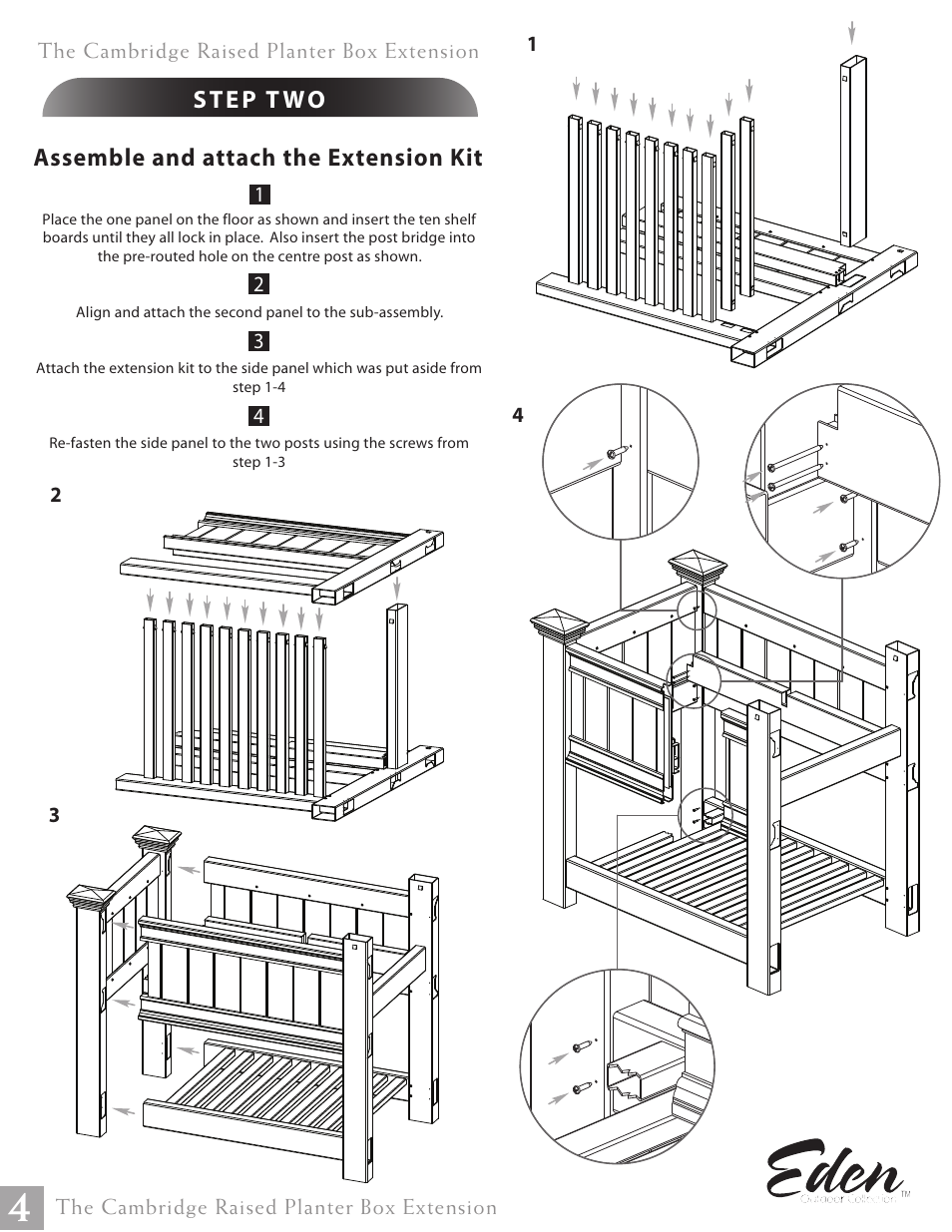 Assemble and attach the extension kit | New England Arbors VA68215 User Manual | Page 4 / 6