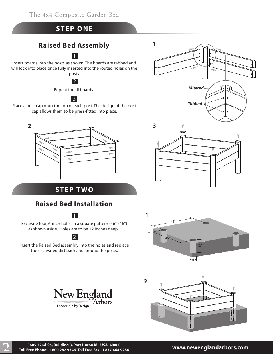 Raised bed installation, Raised bed assembly | New England Arbors VA84063 User Manual | Page 2 / 2