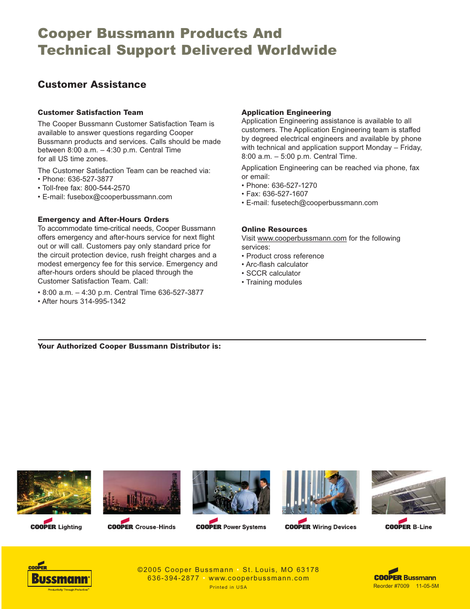 Customer assistance | Cooper Bussmann Electronics Short-Circuit Current Rating User Manual | Page 6 / 6