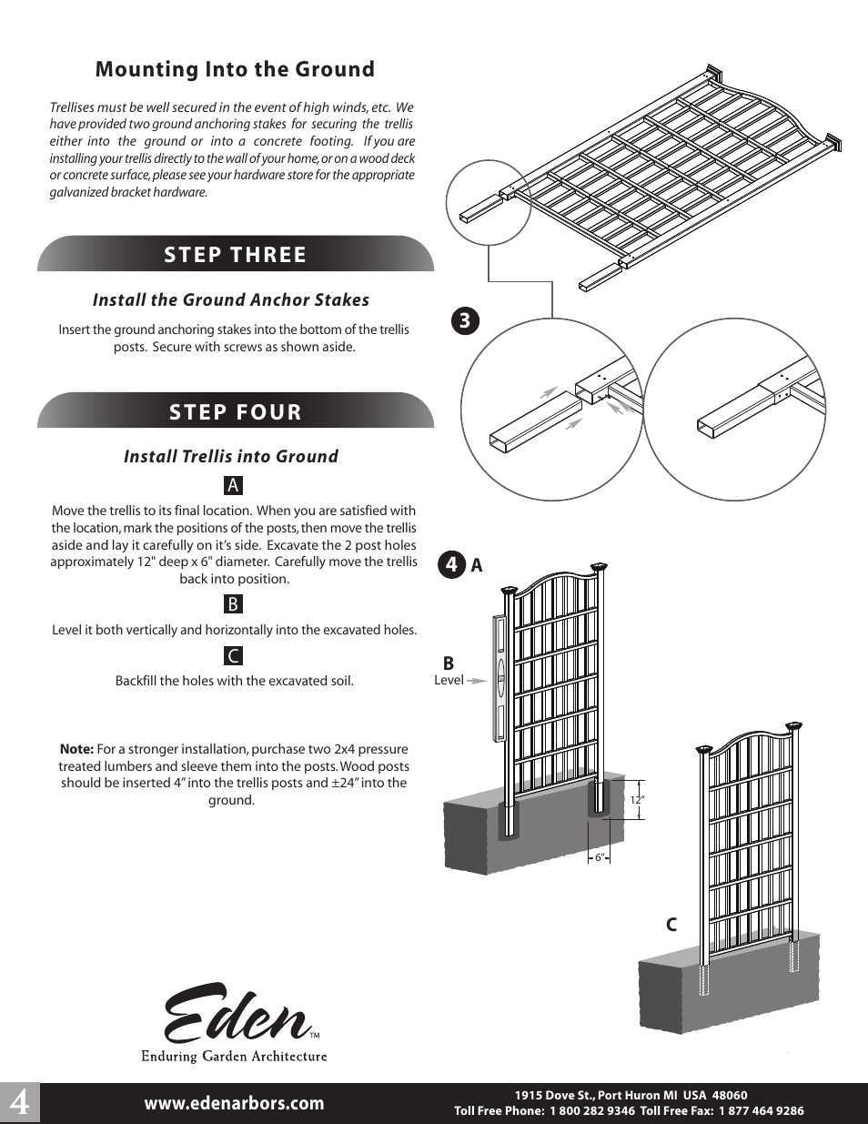 Mounting into the ground | New England Arbors VA68200 User Manual | Page 4 / 4