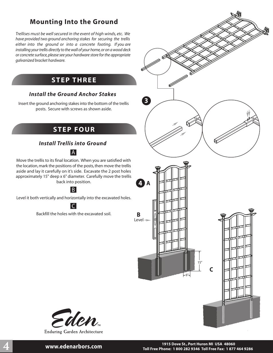 Mounting into the ground | New England Arbors VA68201 User Manual | Page 4 / 4