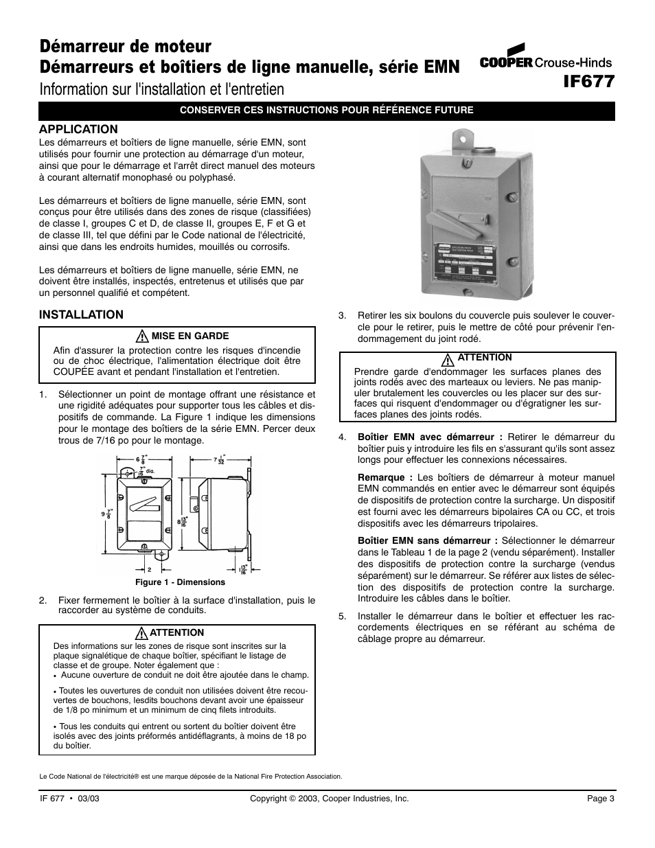 Information sur l'installation et l'entretien, If677 | Cooper Bussmann EMN IF677 User Manual | Page 3 / 6