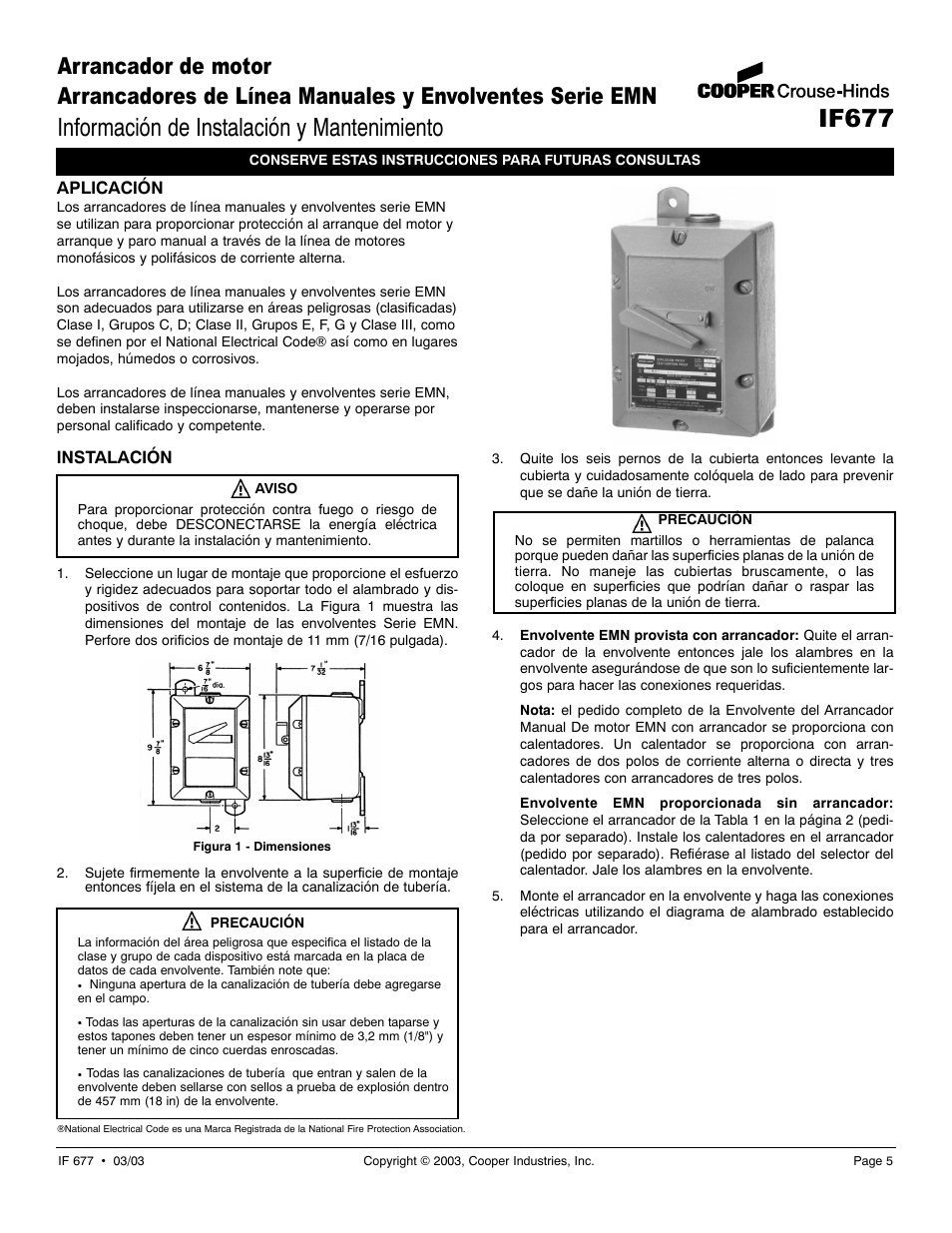 Información de instalación y mantenimiento, If677 | Cooper Bussmann EMN IF677 User Manual | Page 5 / 6