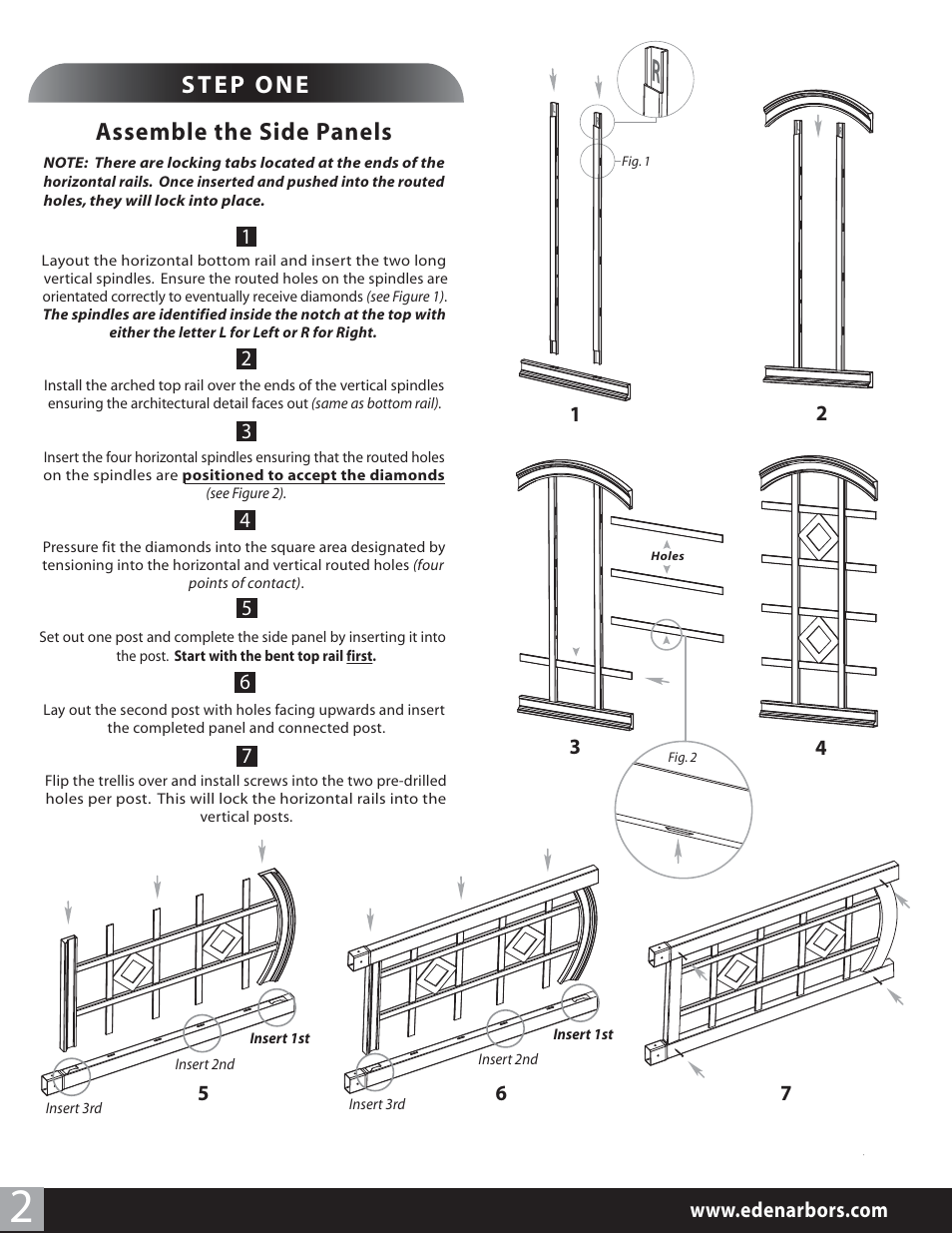 Eden-milantrellis-1108-2-f, Step one assemble the side panels | New England Arbors VA68188 User Manual | Page 2 / 3