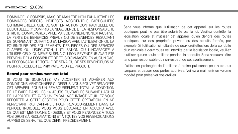 Renvoi pour remboursement total, Avertissement | NEXX Helmets SX.COM User Manual | Page 107 / 162