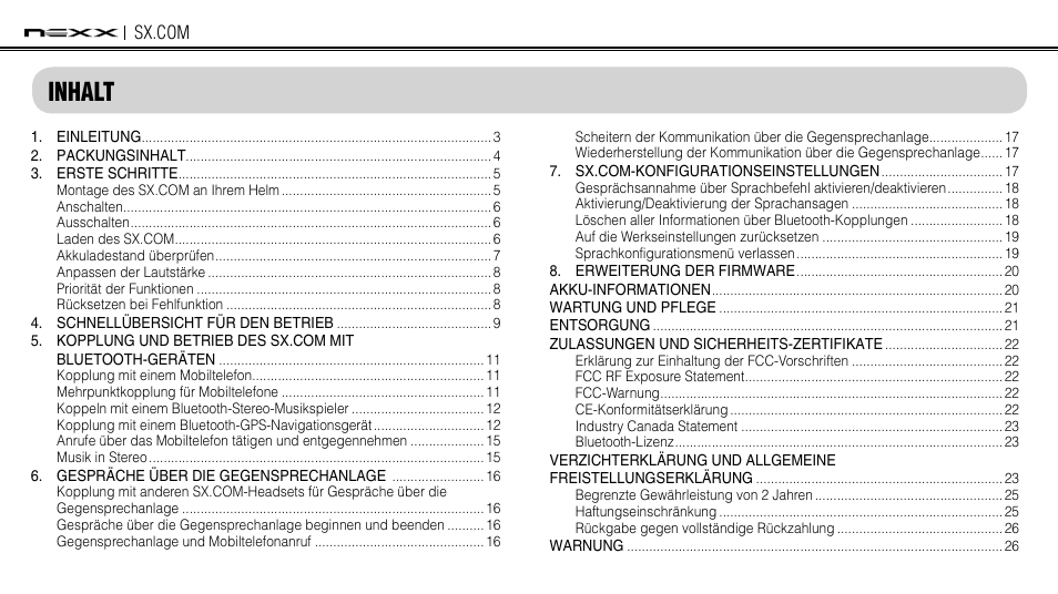 Inhalt | NEXX Helmets SX.COM User Manual | Page 110 / 162