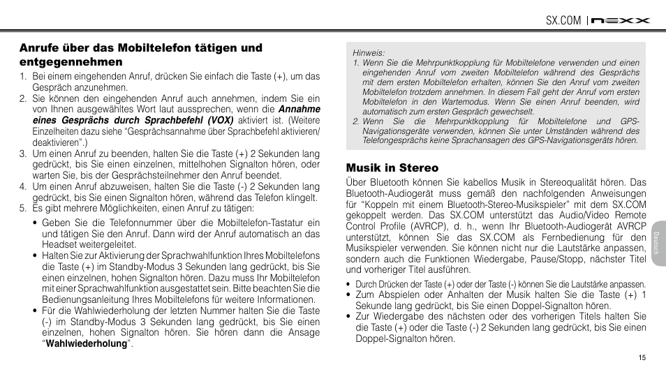 Musik in stereo | NEXX Helmets SX.COM User Manual | Page 123 / 162