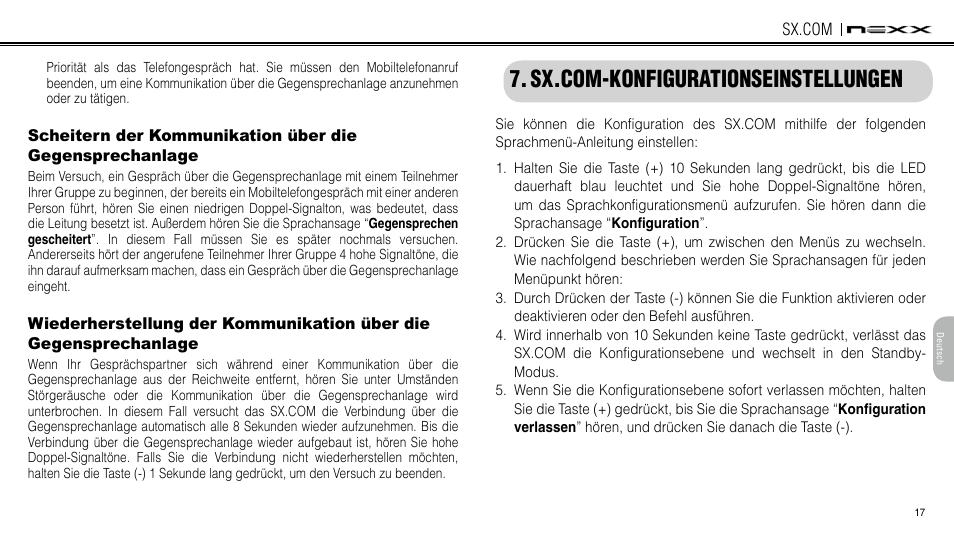 Smh3-konfigurationseinstellungen, Sx.com-konfigurationseinstellungen | NEXX Helmets SX.COM User Manual | Page 125 / 162