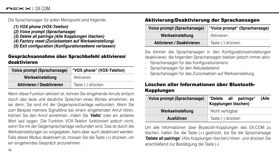 Aktivierung/deaktivierung der sprachansagen | NEXX Helmets SX.COM User Manual | Page 126 / 162