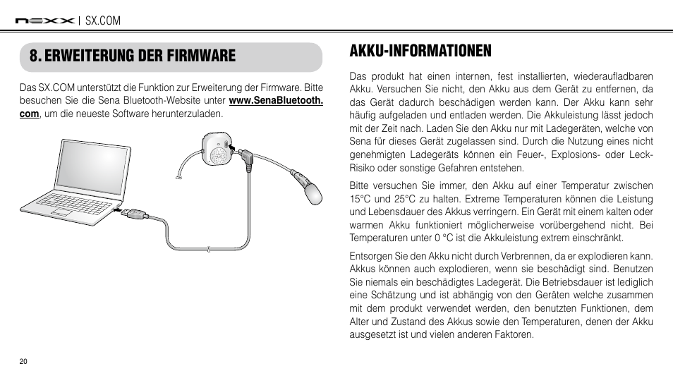 Erweiterung der firmware, Akku-informationen, Erweiterung der firmware akku-informationen | NEXX Helmets SX.COM User Manual | Page 128 / 162