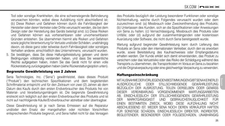 Begrenzte gewährleistung von 2 jahren, Haftungseinschränkung | NEXX Helmets SX.COM User Manual | Page 133 / 162