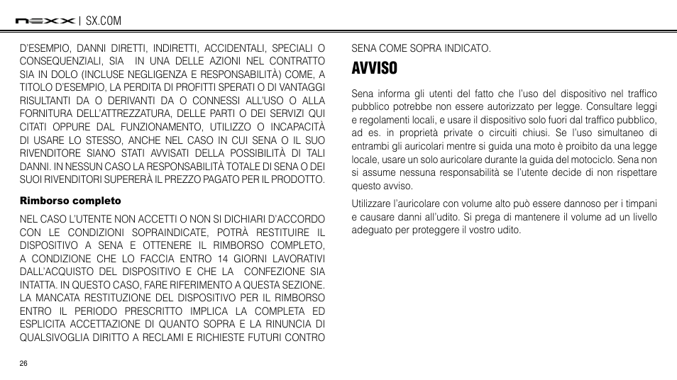 Rimborso completo, Avviso | NEXX Helmets SX.COM User Manual | Page 161 / 162