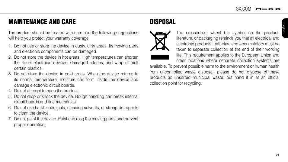 Maintenance and care, Disposal | NEXX Helmets SX.COM User Manual | Page 21 / 162