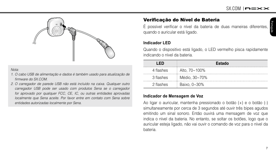 Checking battery level, Erificação o nível da bateria | NEXX Helmets SX.COM User Manual | Page 34 / 162