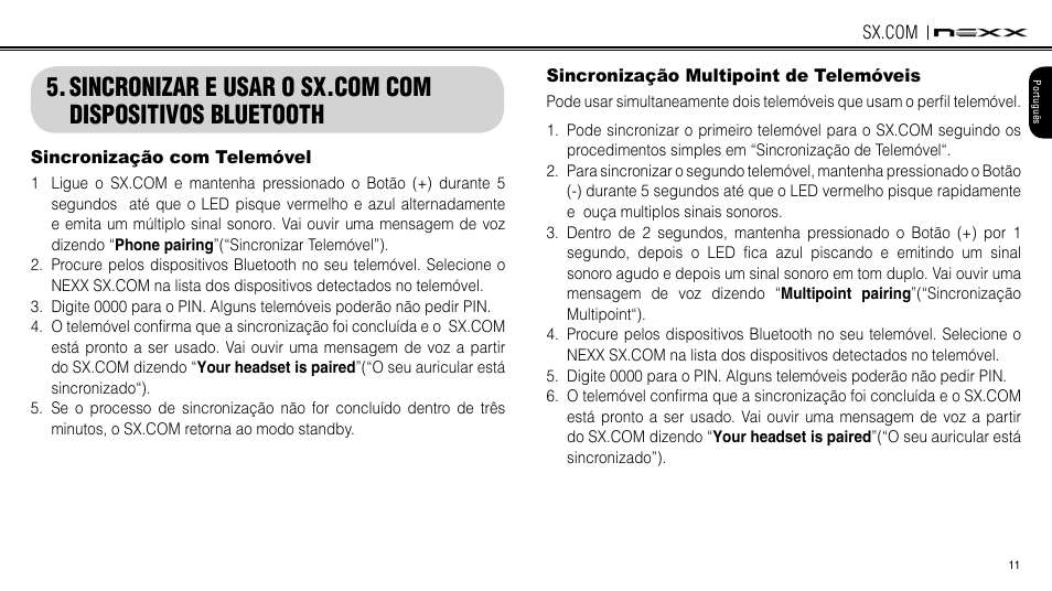 Pairing and using the smh3 with bluetooth devices, Mobile phone pairing, Multipoint mobile phones pairing | Sincronizar e usar o sx.com com dispositivos, Bluetooth, Elemóvel | NEXX Helmets SX.COM User Manual | Page 38 / 162