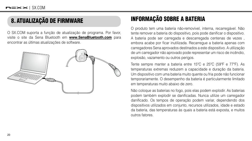 Firmware upgrade, Battery information, Atualização de firmware | Informação da bateria, Atualização de firmware informação sobre a bateria | NEXX Helmets SX.COM User Manual | Page 47 / 162